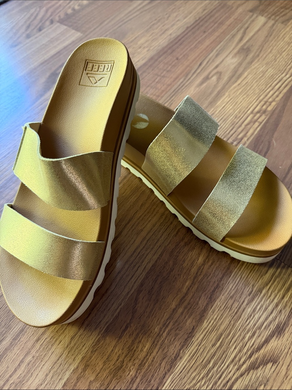 Reef Women's Gold Metallic Double Strap Slide Sandals